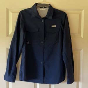 Long-sleeved navy blue PFG shirt by Columbia.
